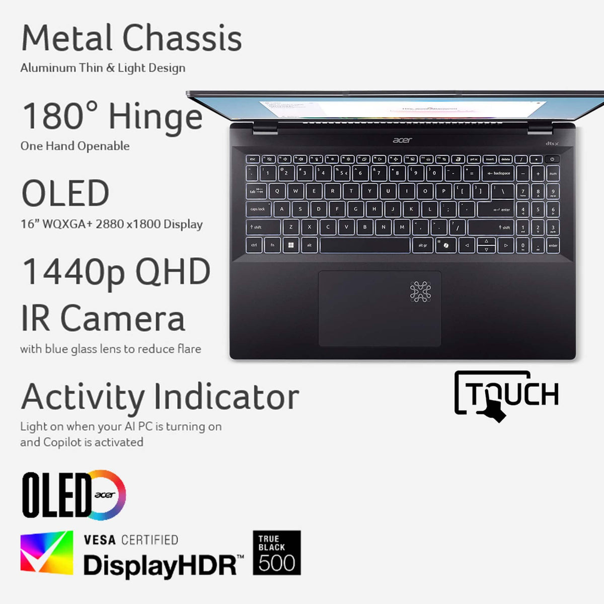 Acer - Swift 16 AI - 16" 3K OLED Touch Laptop - Copilot+ PC – Intel Core Ultra 7 Series 2 – 16GB Memory – 1TB SSD - Ice Black