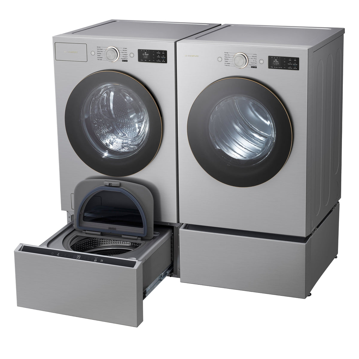 LG - SIGNATURE 5.8 Cu. Ft. Mega Capacity High-Efficiency Stackable Smart Front Load Washer with Steam and ezDispense - Platinum Steel