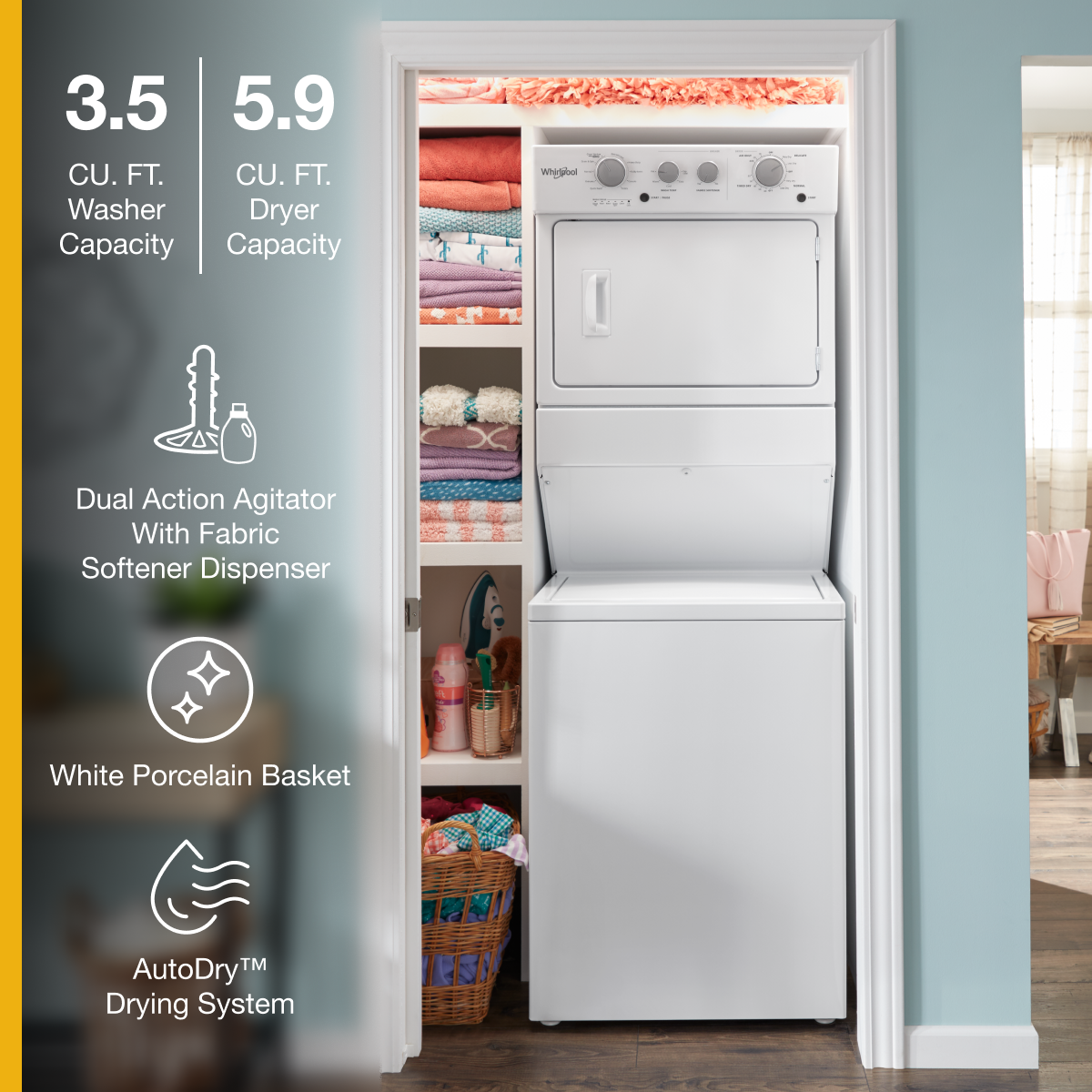 Whirlpool - 3.5 Cu. Ft. Top Load Washer and 5.9 Cu. Ft. Electric Dryer with Dual Action Agitator - White