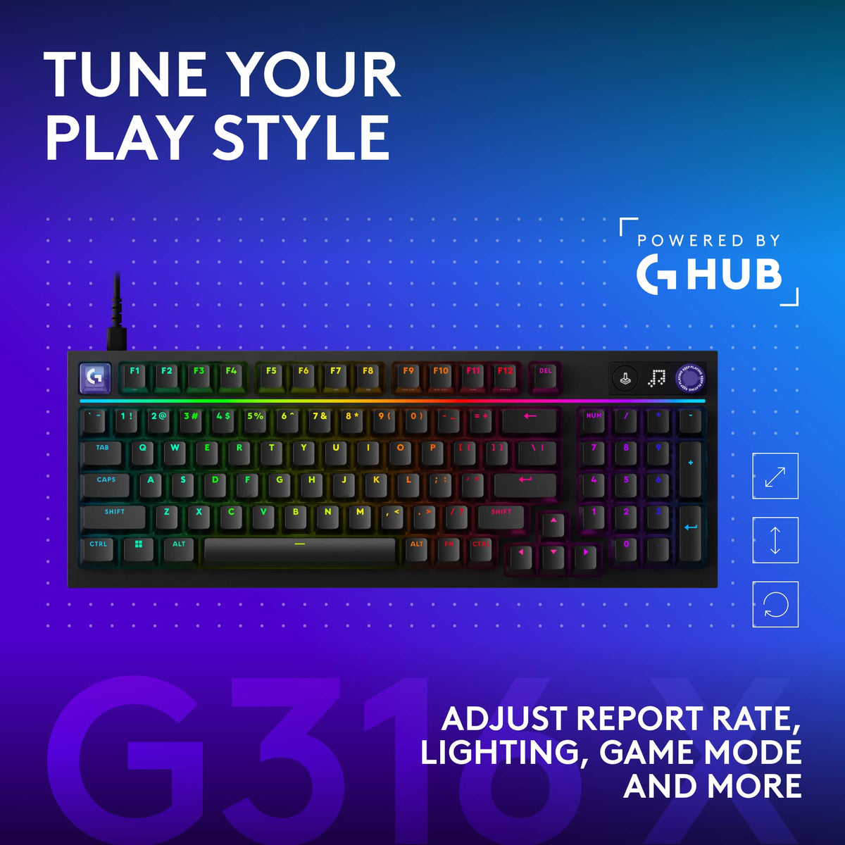 Logitech - G316 X 98 Gaming Wired RGB LIGHTSYNC Keyboard with Hot-Swappable Tactile Switches and Gasket Structure for PC - Black