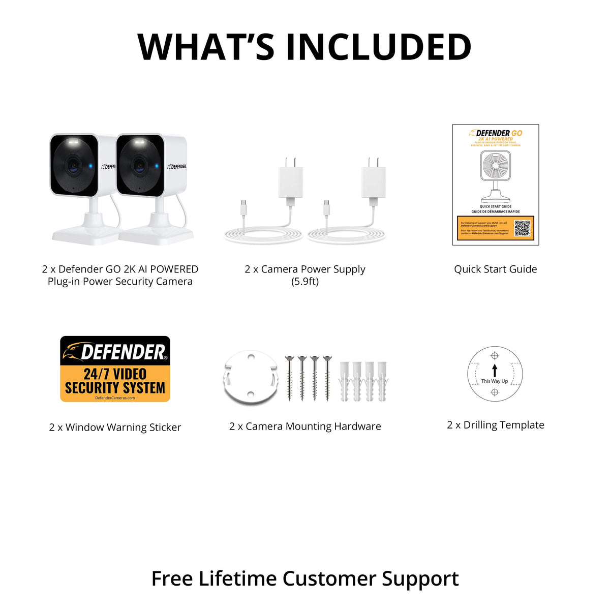 Defender - GO 2K AI POWERED Plug-in Power Indoor/Outdoor Home Security, Baby & Pet Camera - 2 Pack - White