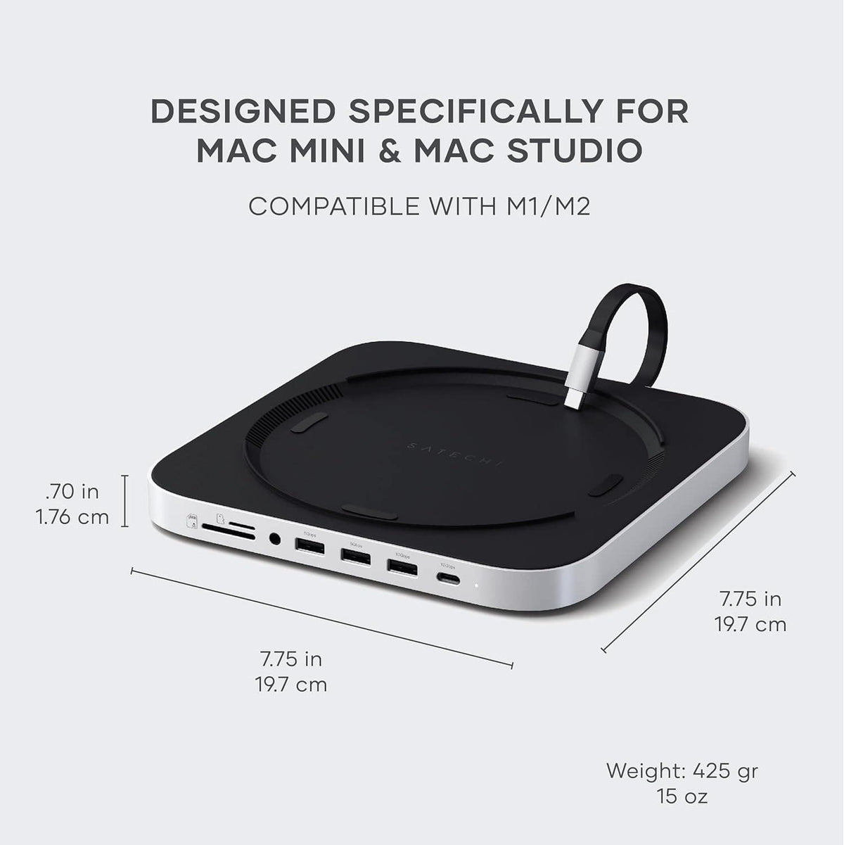 Satechi - Stand & Hub For Mac Mini / Studio With NVMe SSD Enclosure - Silver