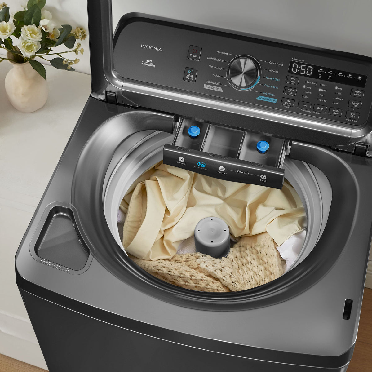Insignia™ - 4.1 Cu. Ft. Top-Load Washer with ColdMotion Technology - Metallic Gray