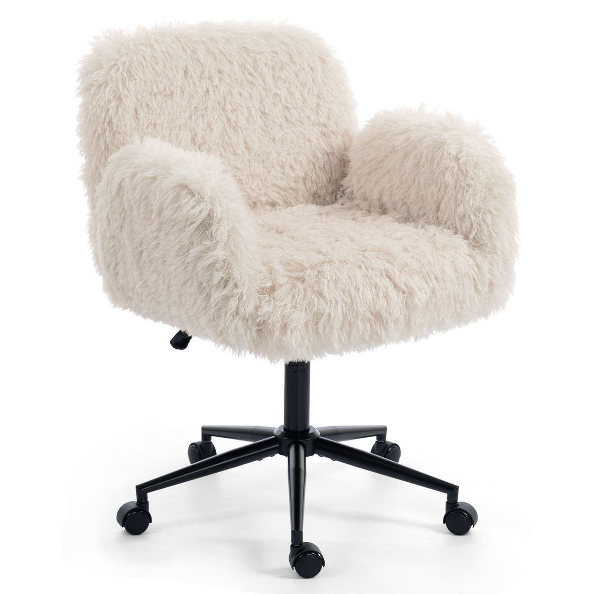 Silla Giratoria con Reposabrazos Ajustables y Ruedas para Oficina en Casa - Beige