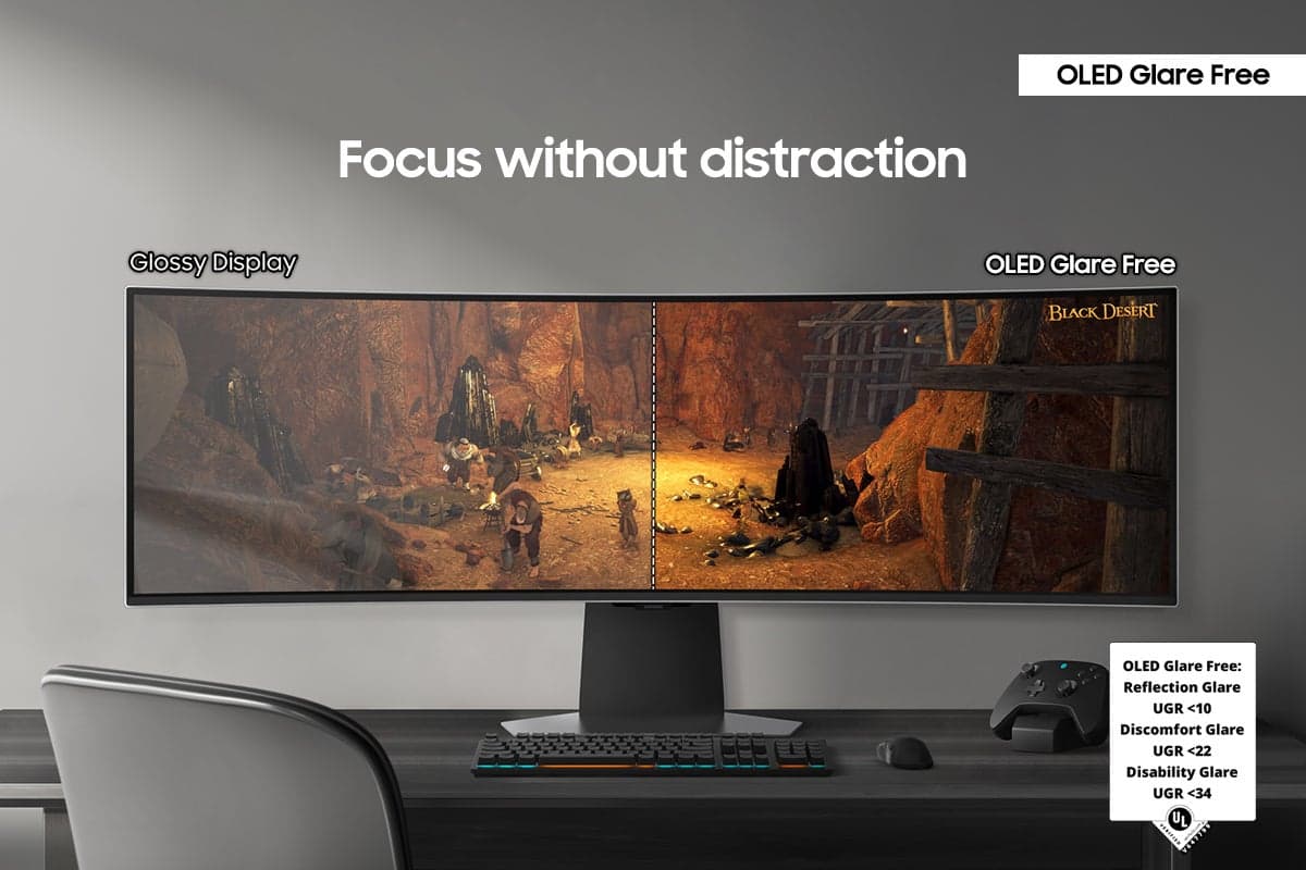Samsung - 49" Odyssey OLED G9 Curved Dual-QHD 240Hz FreeSync Prem Pro and G-Sync Compatible Smart Glare Free Gaming Monitor - Silver
