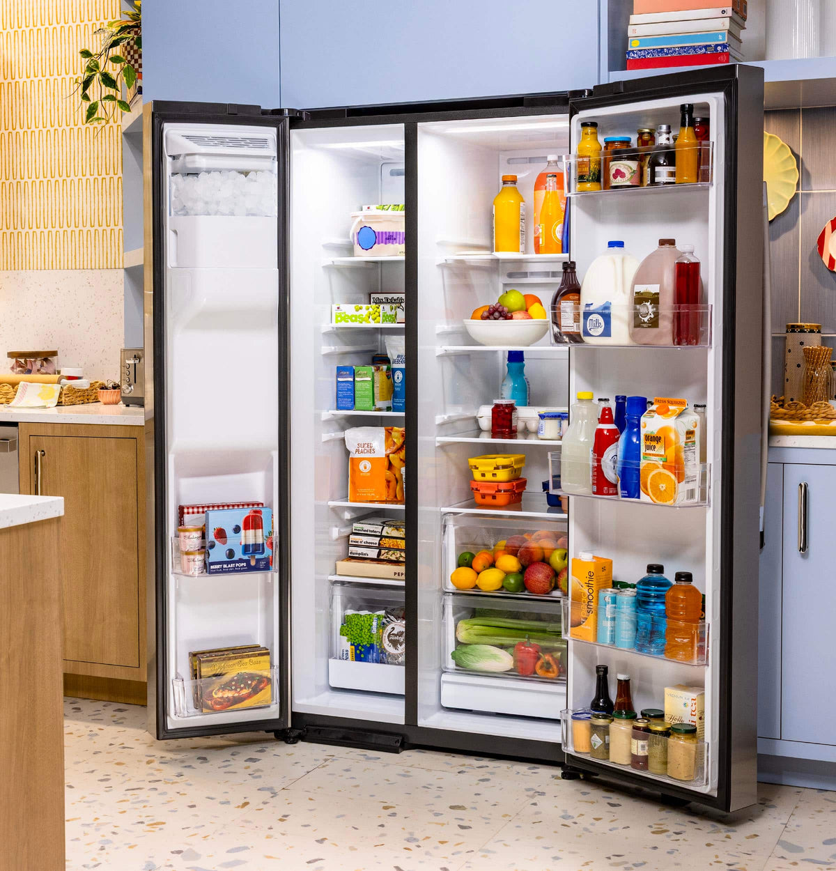 GE - 36 in. Wide ENERGY STAR 27.9 Cu. Ft. Side-By-Side Refrigerator with Extra Tall Dispenser and In-Door Icemaker - Stainless Steel