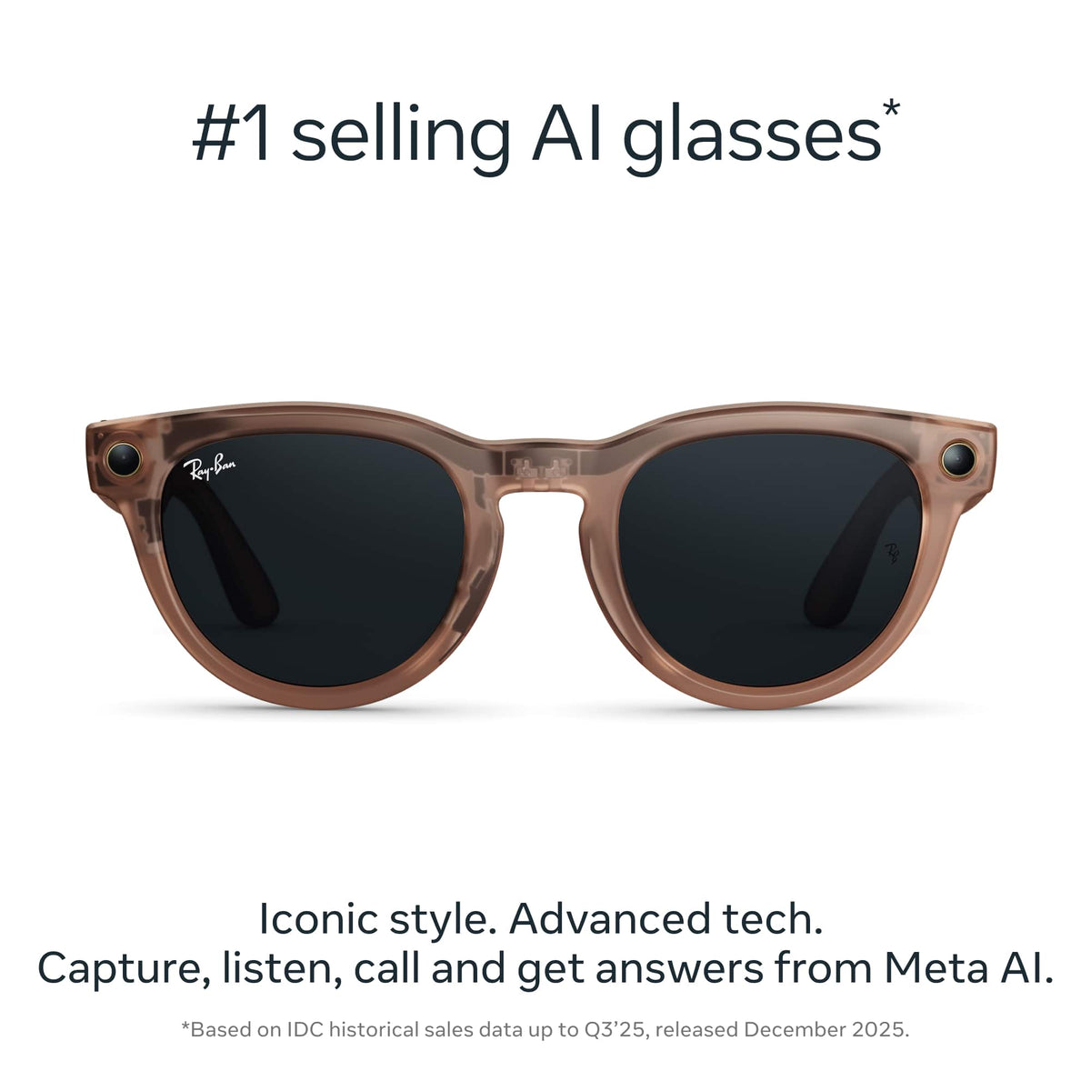 Ray-Ban Meta - Headliner (Gen 2) glasses with Meta AI, Audio, Photo, Video Compatibility - Transitions Grey Lenses - Matte Transparent Peach
