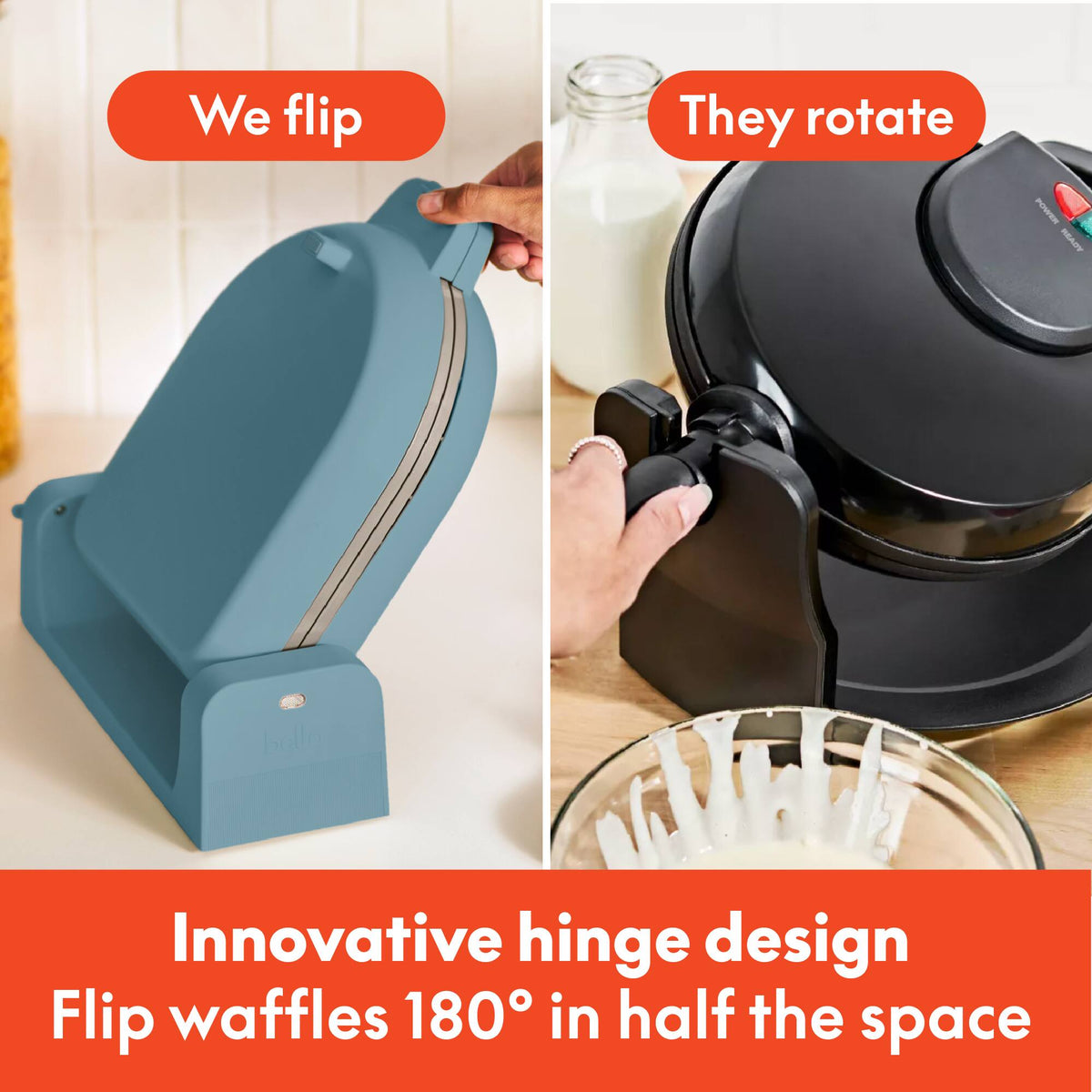 Bella - Fits-anywhere Kitchenware: Flip & Store Belgian Waffle Maker - Surf