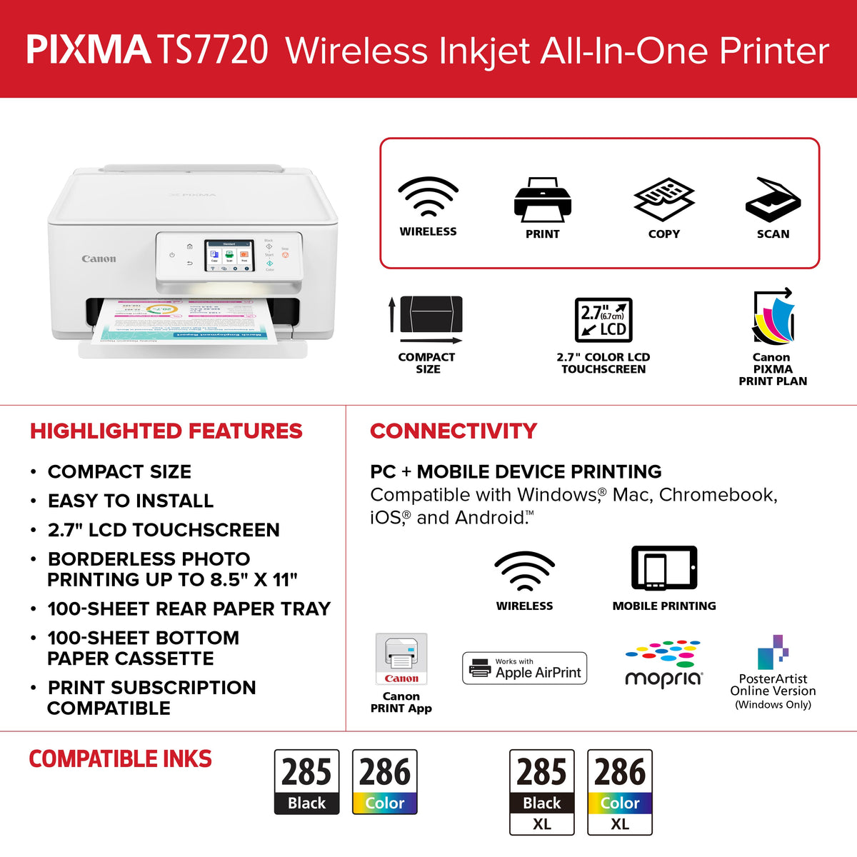 Canon - PIXMA TS7720 Wireless All-In-One Inkjet Printer - White