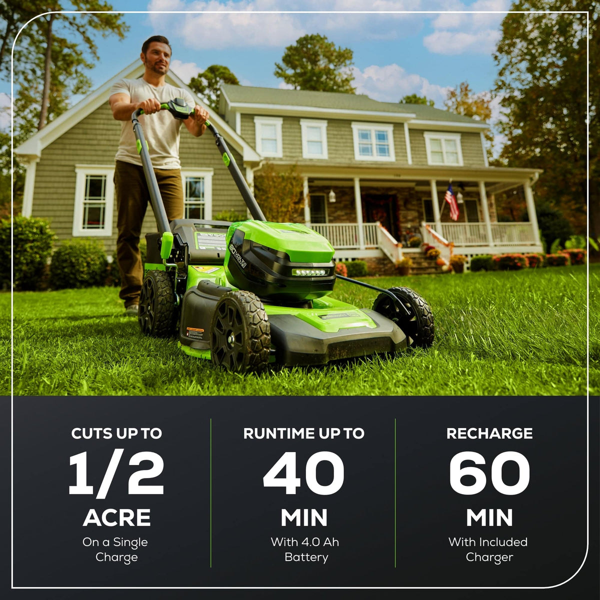 Greenworks - 80-Volt 21-Inch Self-Propelled Lawn Mower with 4.0Ah Battery and Charger - Green