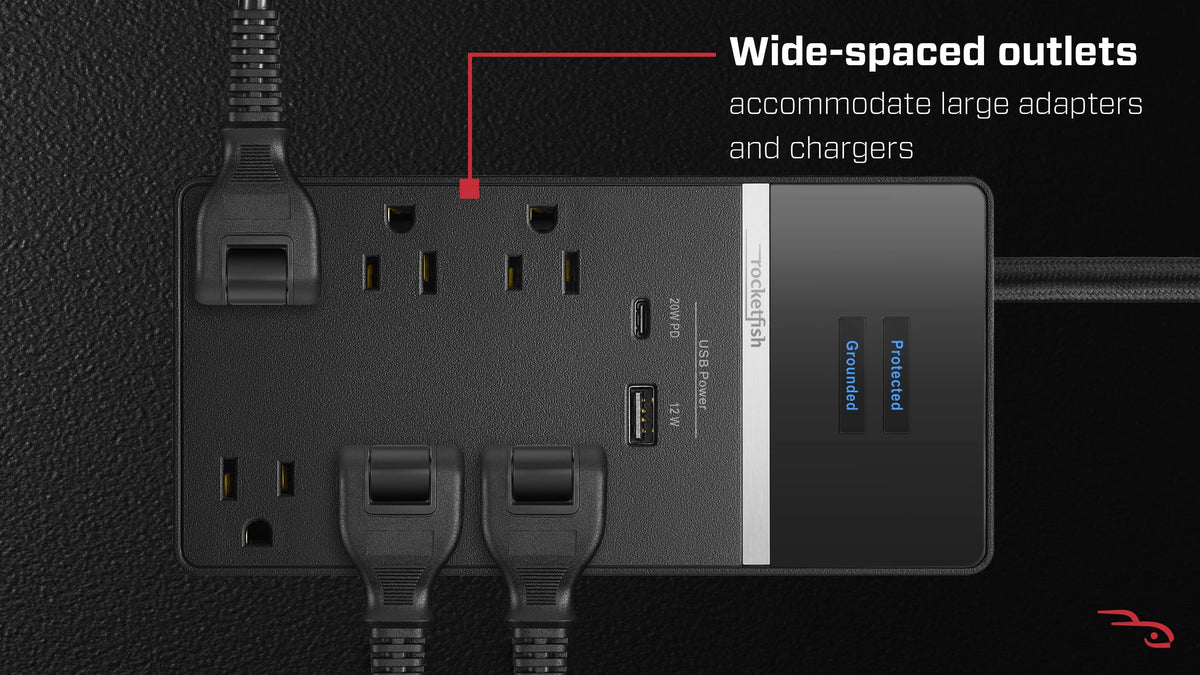 Rocketfish™ - 6-Outlet 2160 Joules Surge Protector with USB and USB-C - Black