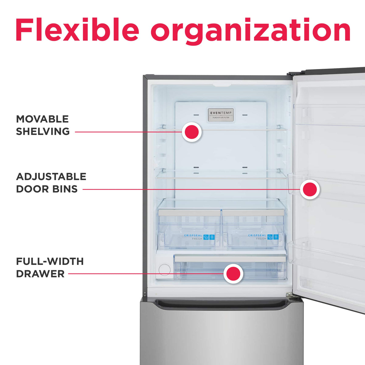 Frigidaire - 30 in. Wide 20.3 Cu. Ft. Bottom Freezer Standard Depth Refrigerator with Internal Water Dispenser - Smudge Proof Stainless Steel
