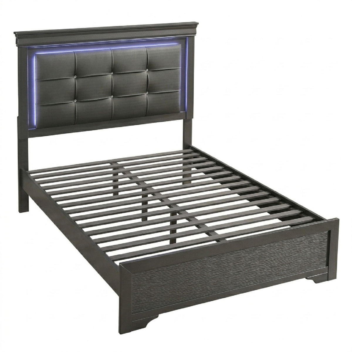 Cama con capitoné de botones cuadrados y luces LED