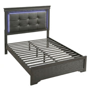 Cama con capitoné de botones cuadrados y luces LED