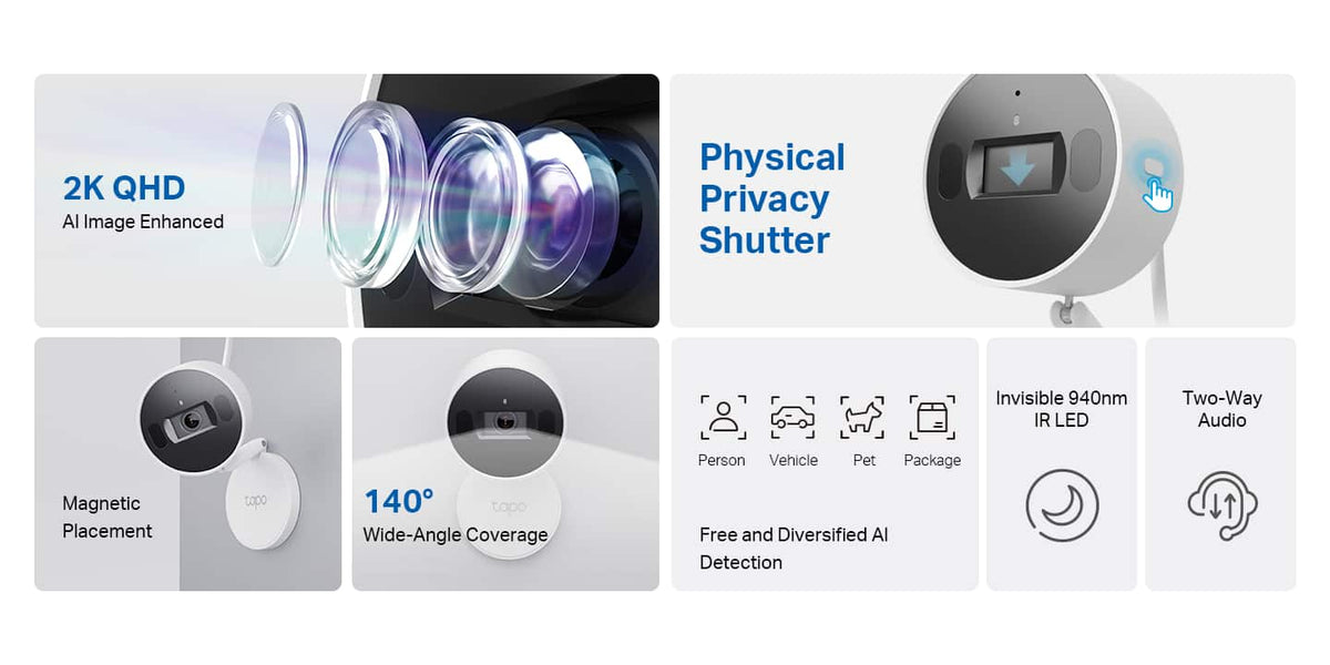 TP-Link - Tapo Indoor Wi-Fi 2K Crystal-Clear Video, Plug-In Security Camera with Magnetic Base (2-pack) - No Monthly Fees - White