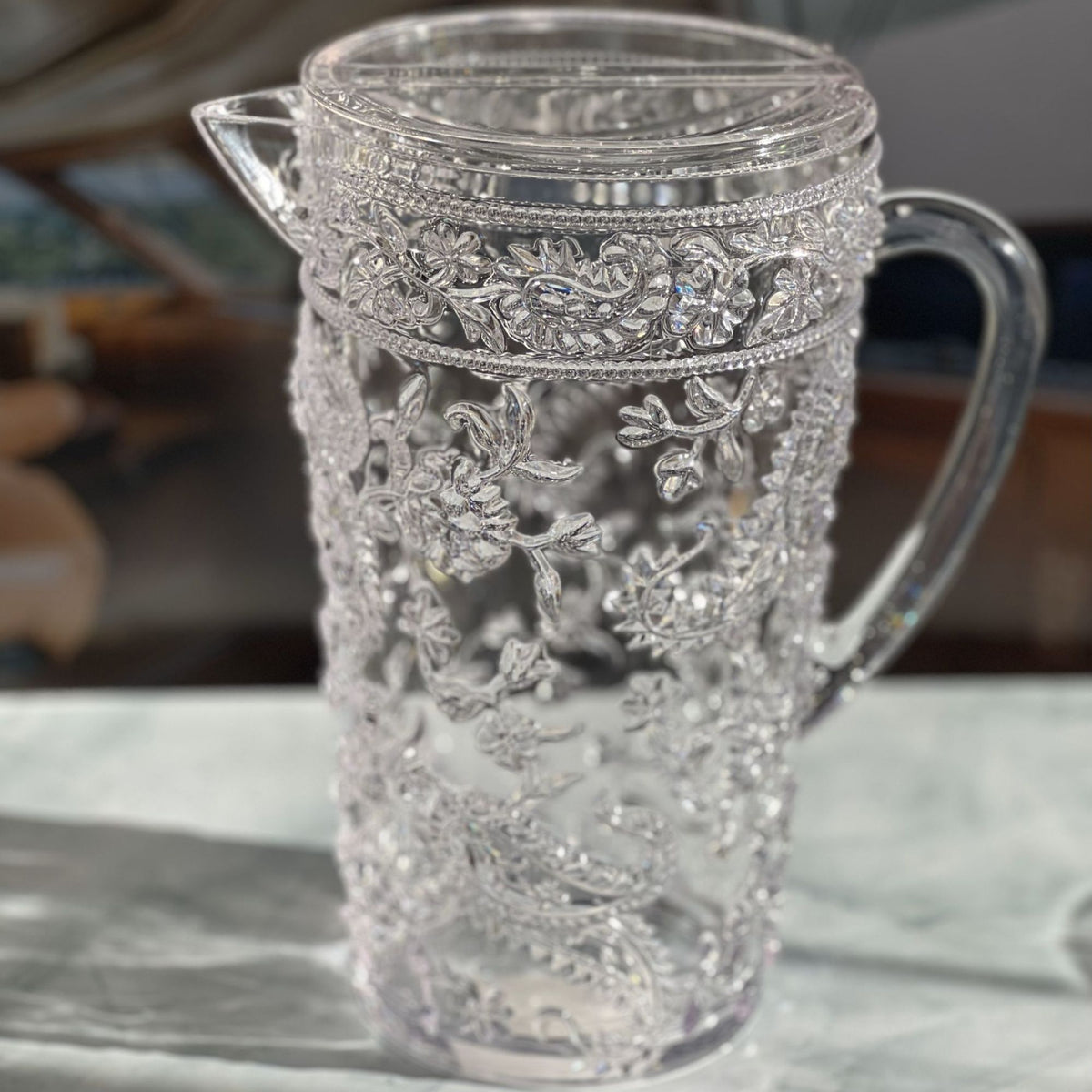 Paisley Unbreakable Plastic Water Pitcher With Lid And Spout