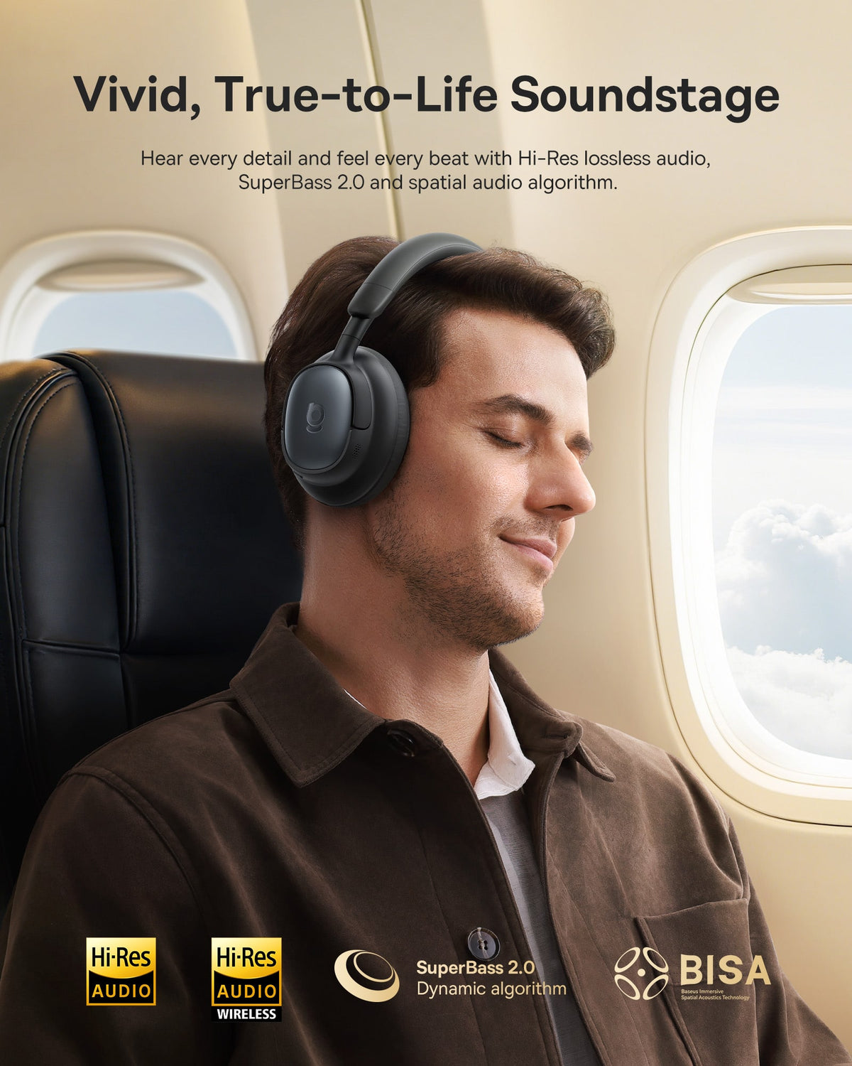 Baseus - Bowie MH1 Over-Ear Headphones - Adaptive Hybrid ANC,LDAC Hi-Res,80-Hour Playtime,Bluetooth 6.0 - Black