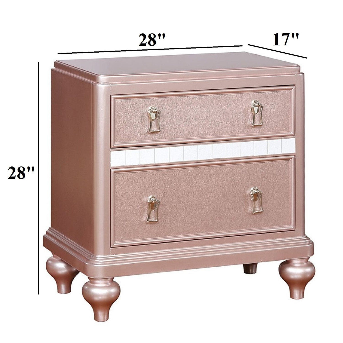 Mesa de noche con paneles decorativos de espejo, diseño de 2 cajones - Oro rosa