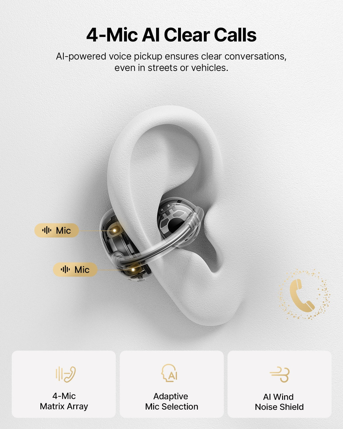 Baseus - Bowie MC2 Open-Ear Clip-On Earbuds - LDAC Hi-Res Audio,55-Hour Playtime,IP67 Water Resistance - Black