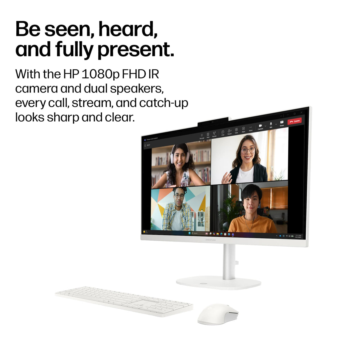 HP - OmniStudio 23.8" WLED Touchscreen All-in-One with Adjustable Height - Intel Core 3 304 (2026) - 8GB Memory - 512GB SSD - Cotton White