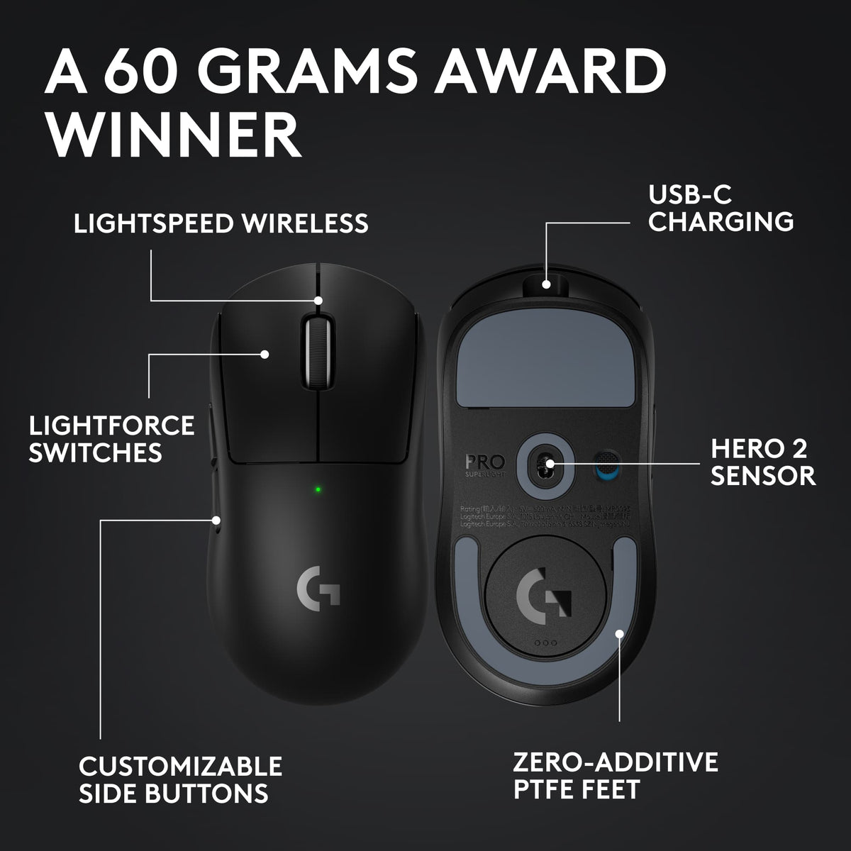 Logitech - G PRO X SUPERLIGHT 2 LIGHTSPEED Lightweight Wireless Optical HERO 2 Sensor 44 000 DPI Gaming Mouse with 8K Polling - Wireless - Black