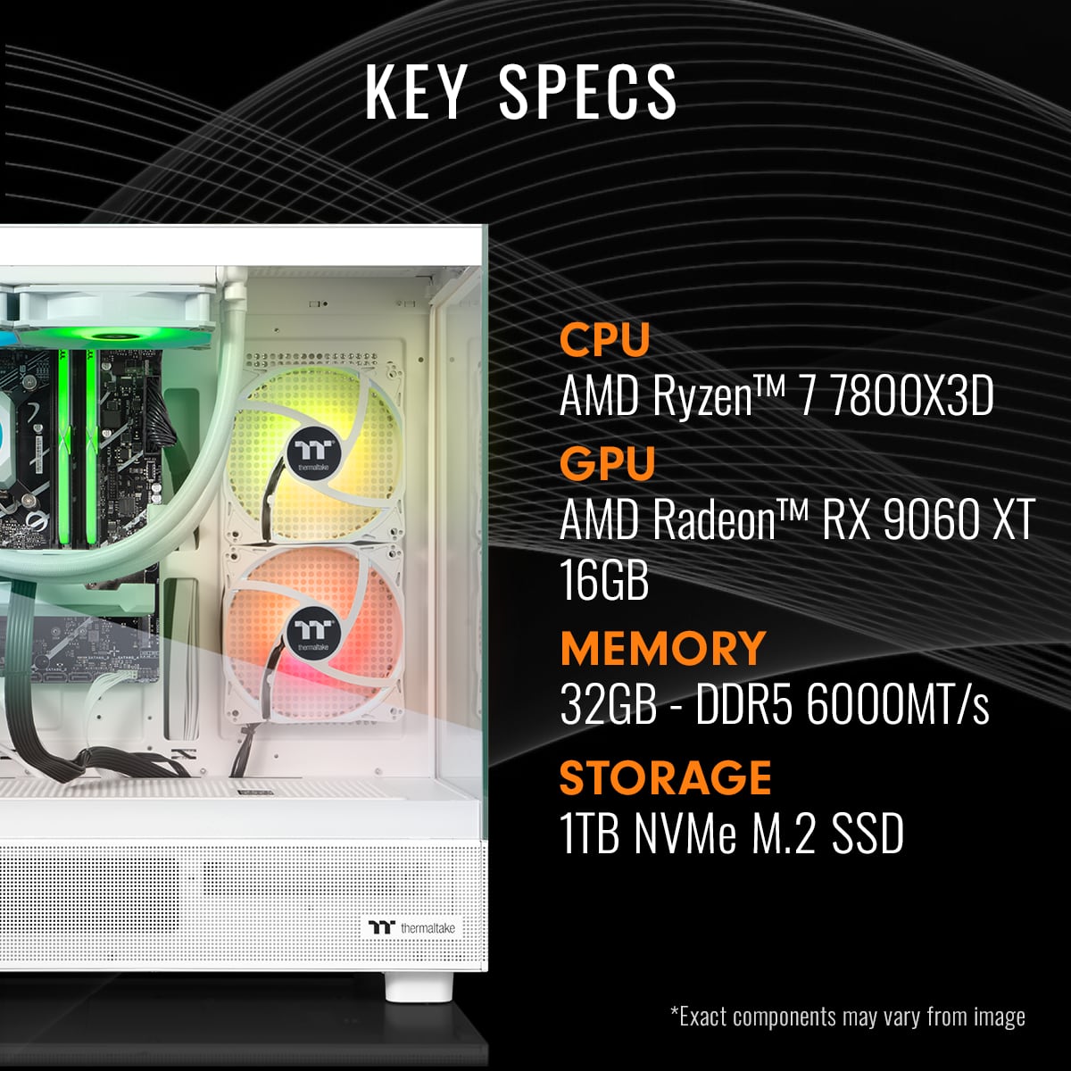 Thermaltake - LCGS View 7896XS-270 Gaming Desktop AMD Ryzen 7 7800X3D 2025 32GB Memory AMD Radeon RX 9060 XT 16GB 1TB SSD NVMe M.2 - White