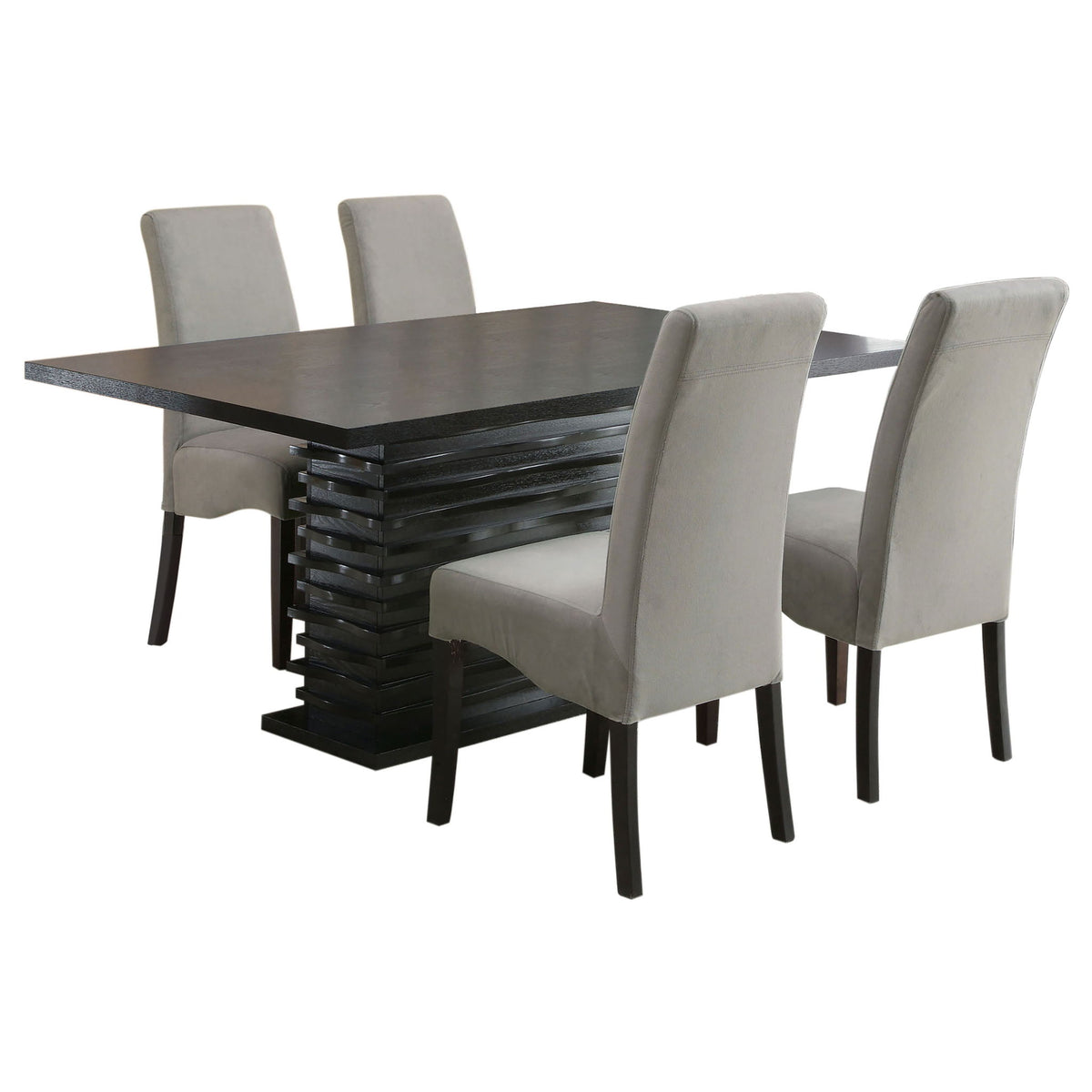 Shandra - Juego de comedor de 5 piezas con mesa y sillas laterales tapizadas - Gris