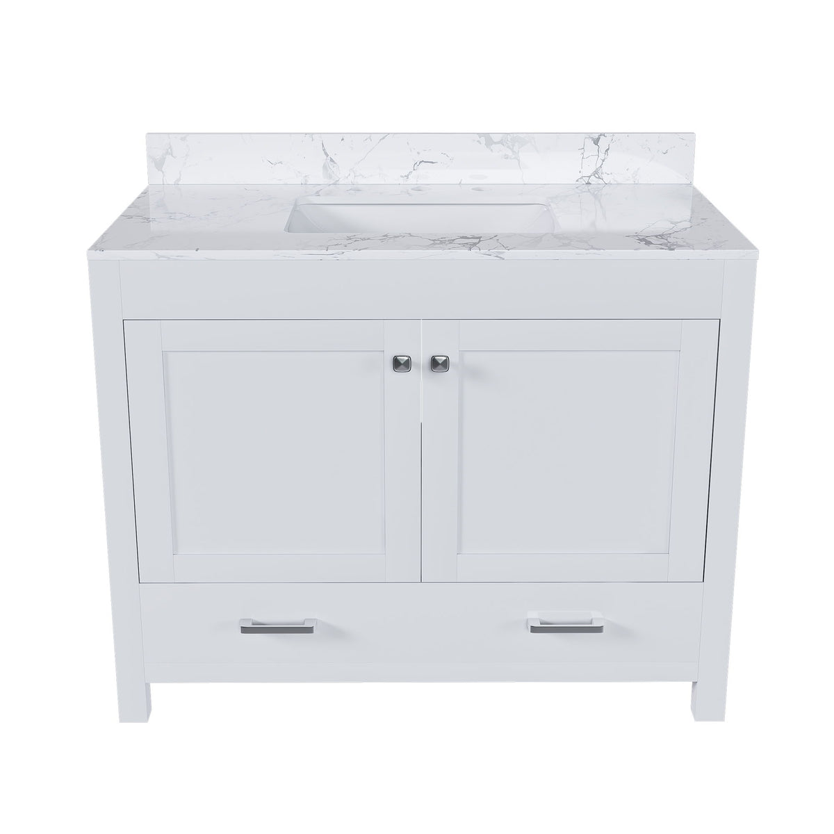 43" Bathroom Vanity With Artificial Marble Carrara Top Set, Multi Functional Bathroom Cabinet With Doors And Drawer - White
