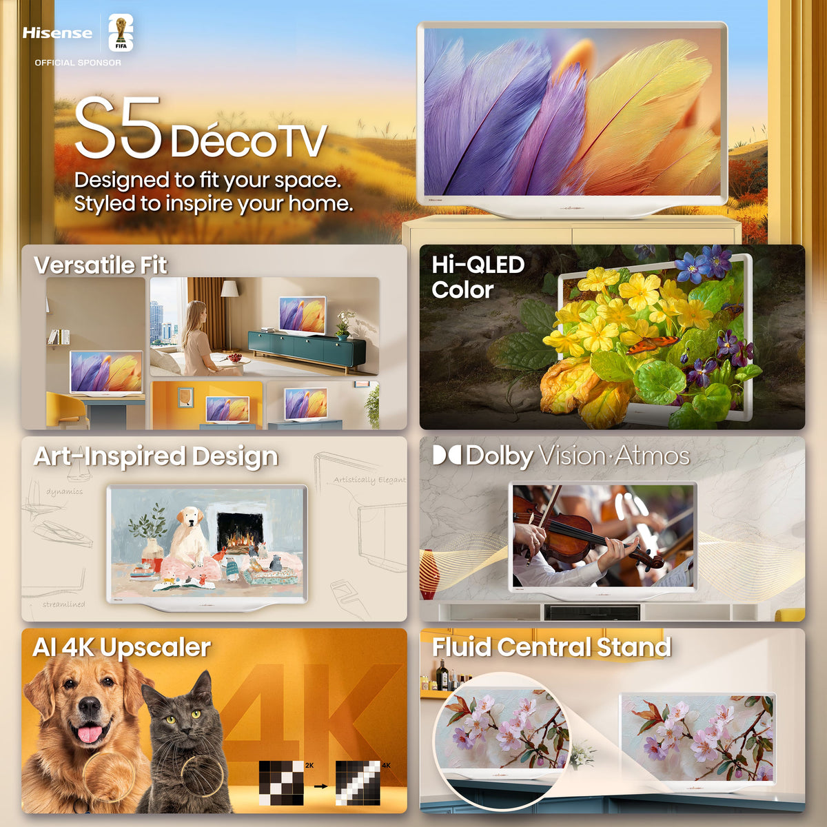 Hisense - 43" Class S5 Hi-QLED Deco TV QLED Series UHD 4K LED Smart Fire TV (2026)