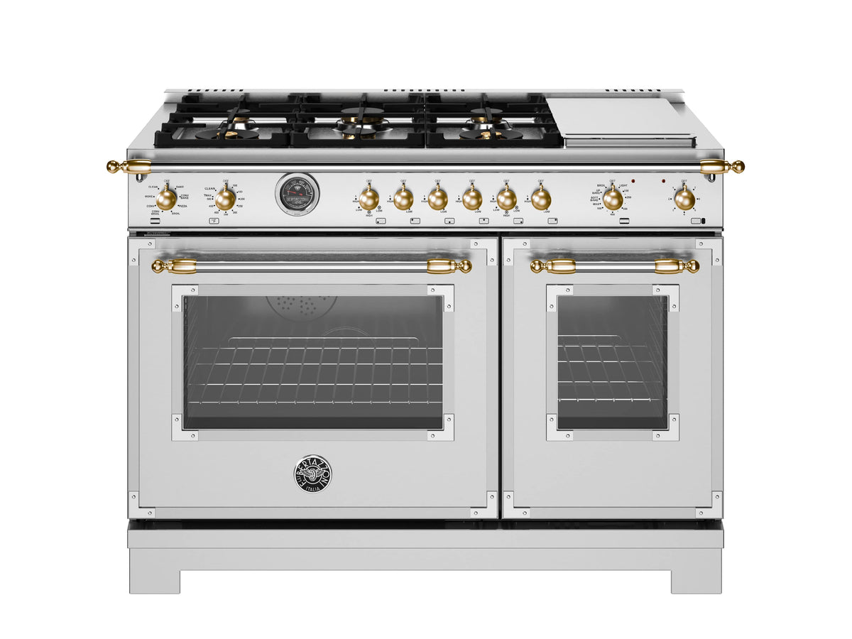 Bertazzoni - 48" Heritage Series Dual Fuel Range - Stainless Steel/Gold - Stainless Steel