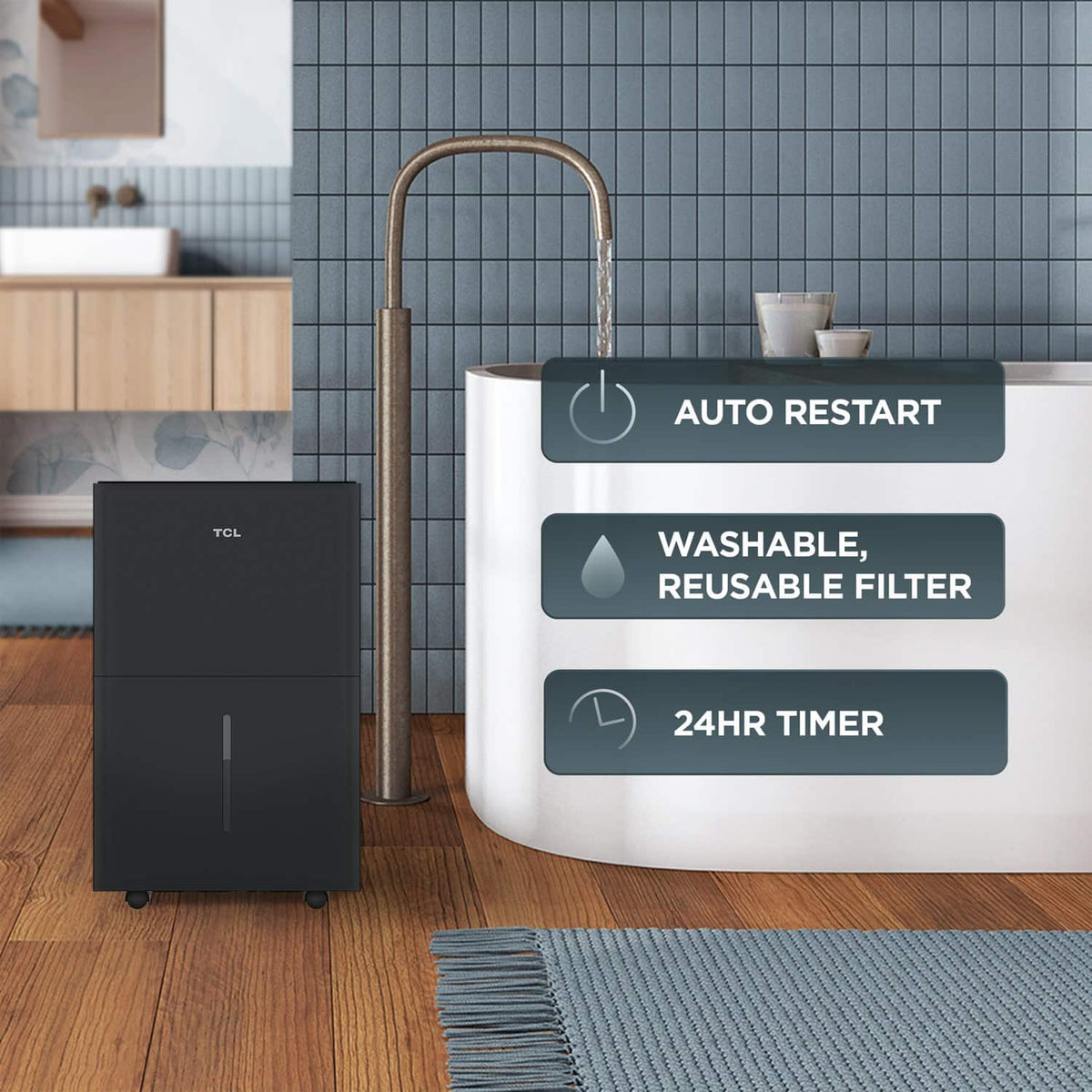 TCL - 50 Pint 4500 Sq. Ft. 7.5 Quart Bucket Capacity Smart Portable Dehumidifier with Pump, ENERGY STAR Certified - Black
