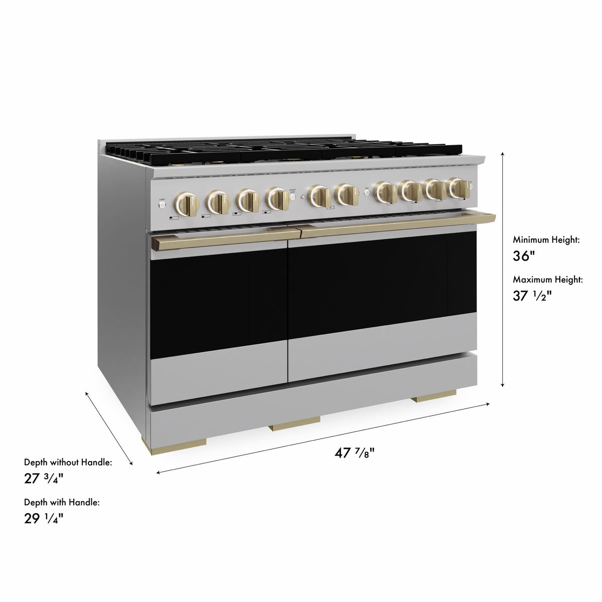 ZLINE - Autograph 48 in. 6.7 cu. ft. Marino Freestanding DuoPro Gas Range with Convection Oven & Champagne Bronze Accents - Stainless Steel