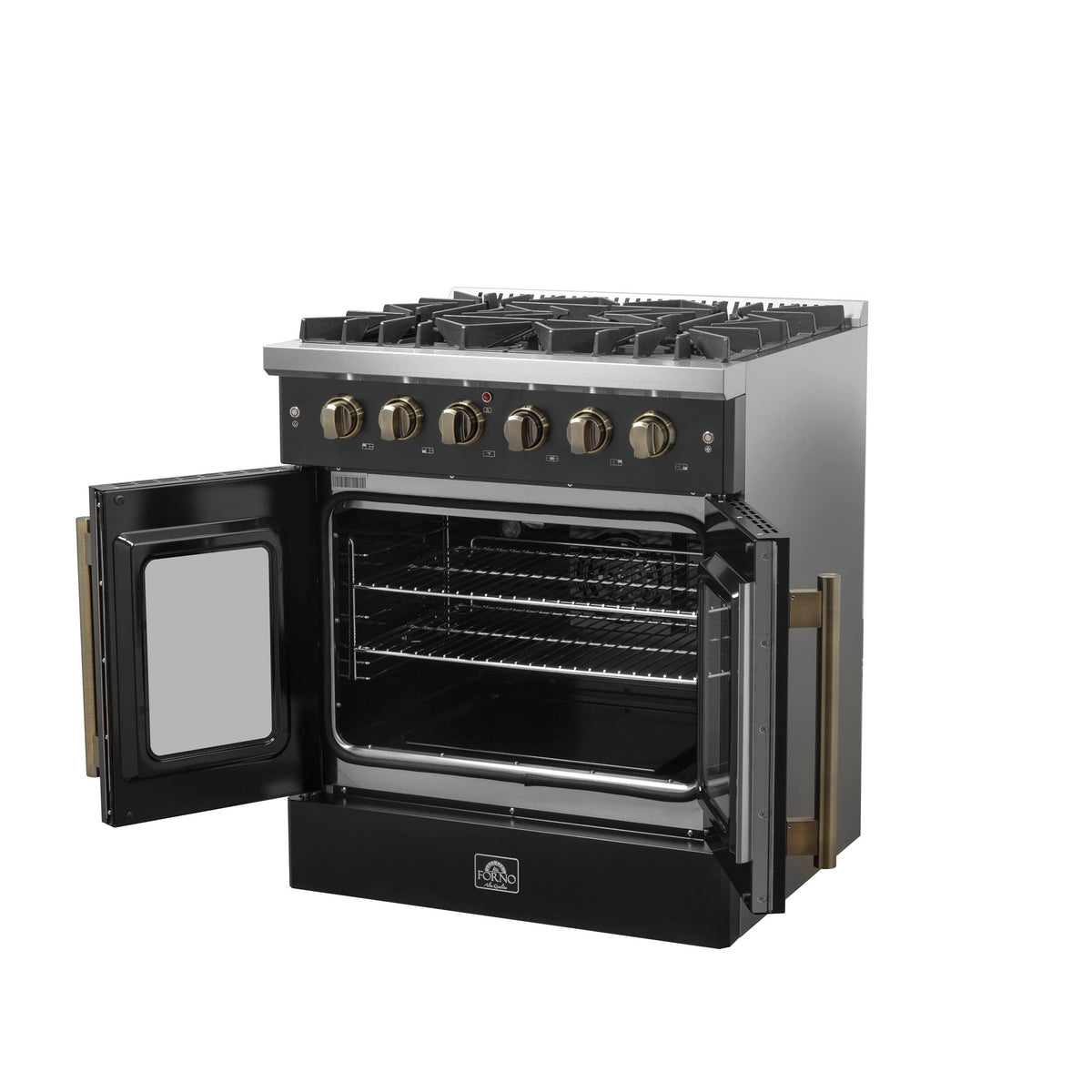Forno Appliances - 30 in. Wide 5 Burner Galiano 4.32 Cu. Ft. Freestanding Gas Convection Range with French Door Design - Black