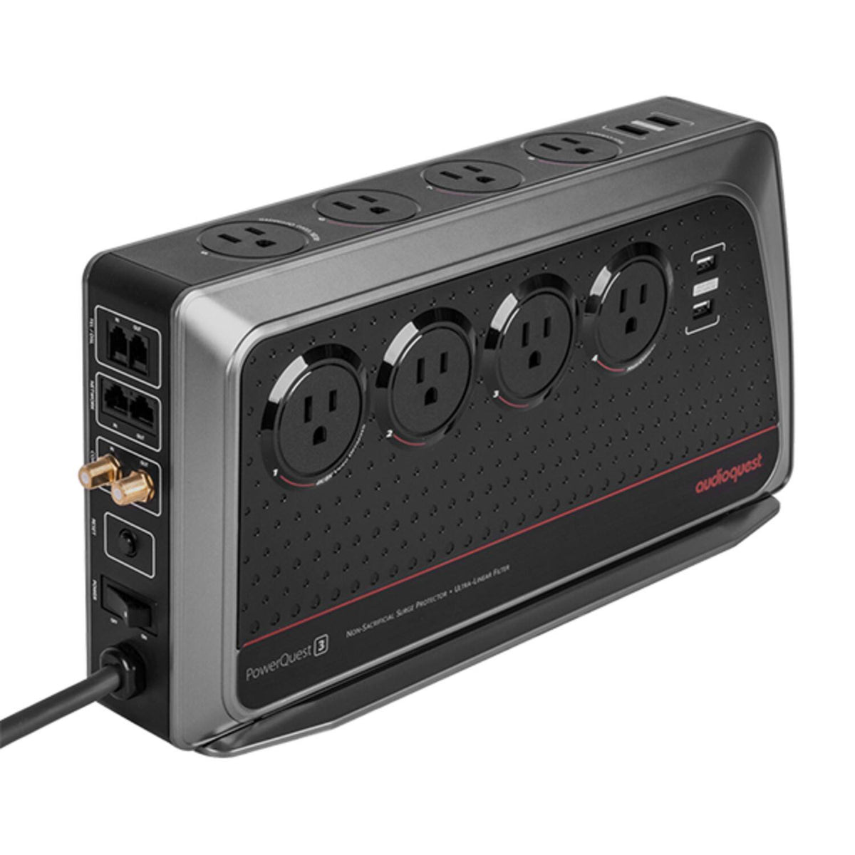 AudioQuest - PowerQuest 3 8-Outlet/4-USB Non-Sacrificial Surge Protector with Unlimited Joules and Signal-Line Protection - Black