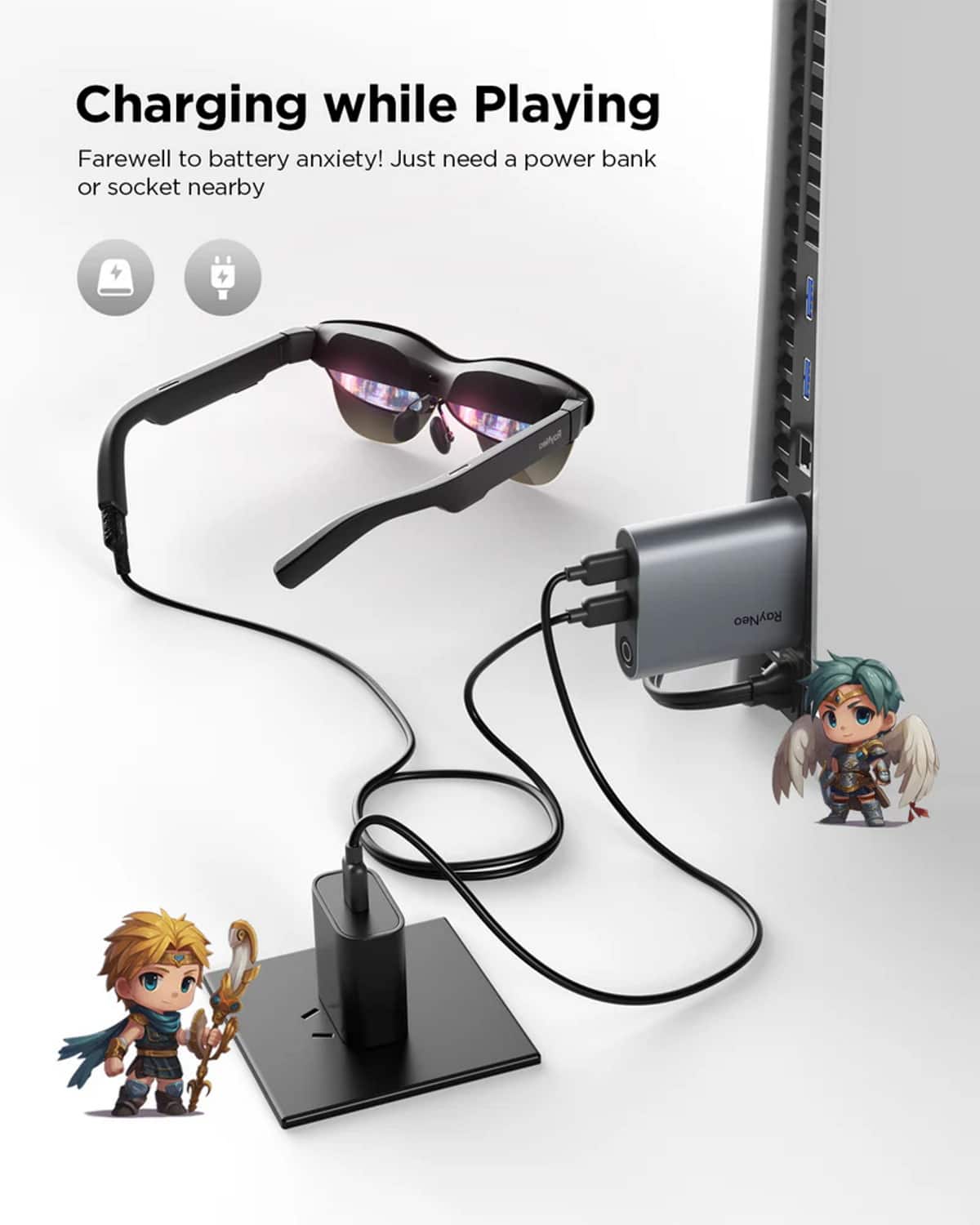 RayNeo - HDMI 2.0 to Type-C and Charging Adapter for AR Glasses - Black