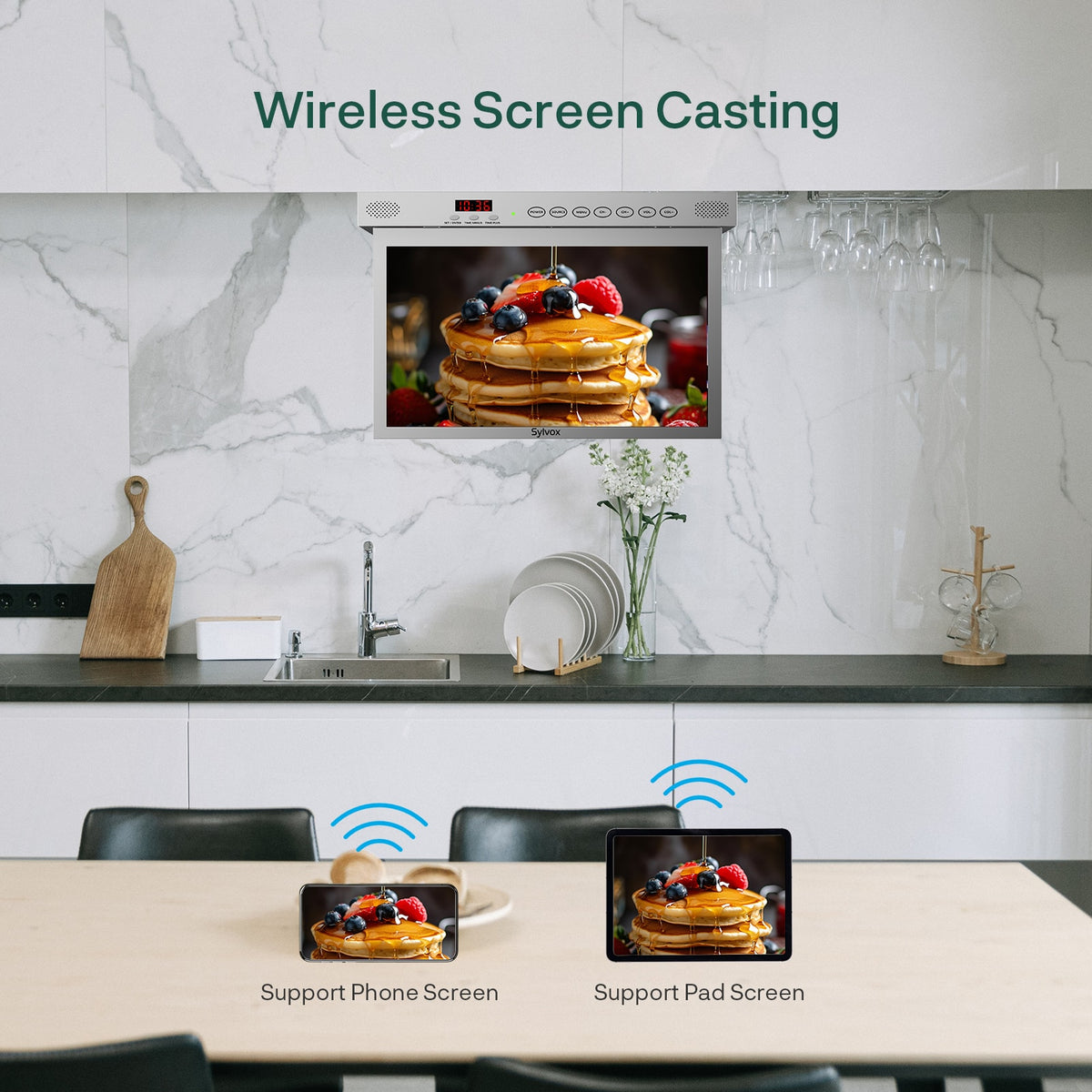 Sylvox - 15.6" Under Cabinet Smart TV, Flip Down Kitchen TV with Google TV, 1080P Display