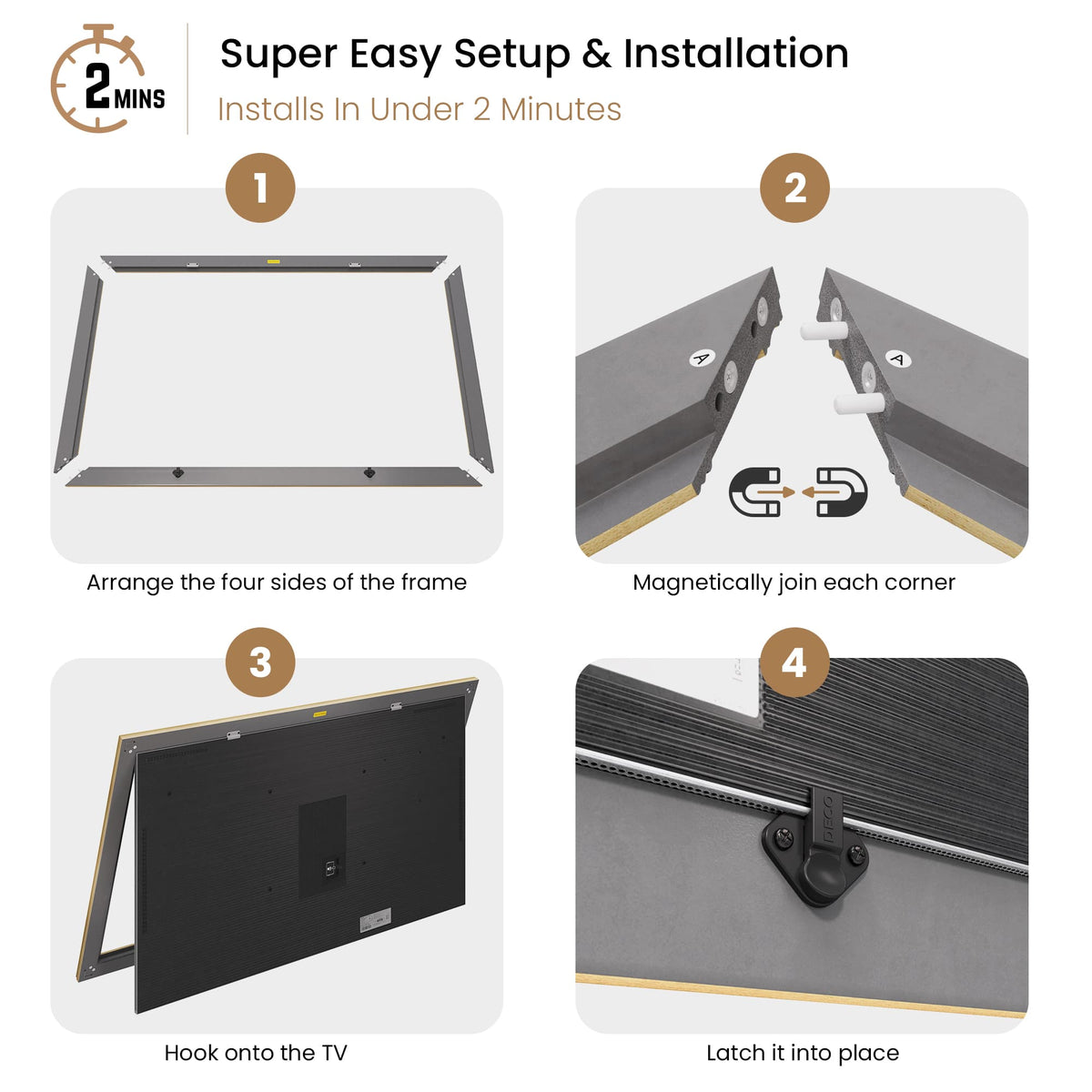 Deco TV Frames - Premiere Bezel for Samsung The Frame and Frame Pro TV - Contemporary Gold