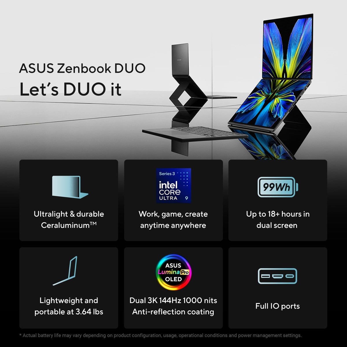 ASUS - Zenbook Duo Dual 14" 3K OLED Touch Laptop - Intel Core Ultra 9 386H - 32GB Memory - 1TB SSD - Moher Gray