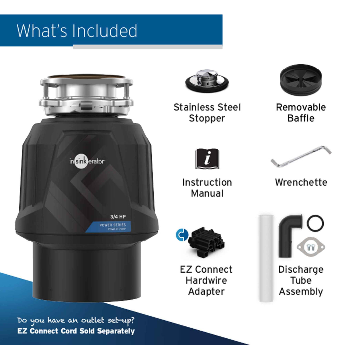 InSinkerator - Power Series 3/4 HP Continuous Feed Garbage Disposer without Power Cord - Black