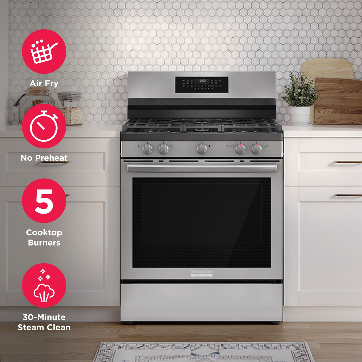 Frigidaire - 30" Rear Control Gas Range with Air Fry - Stainless Steel