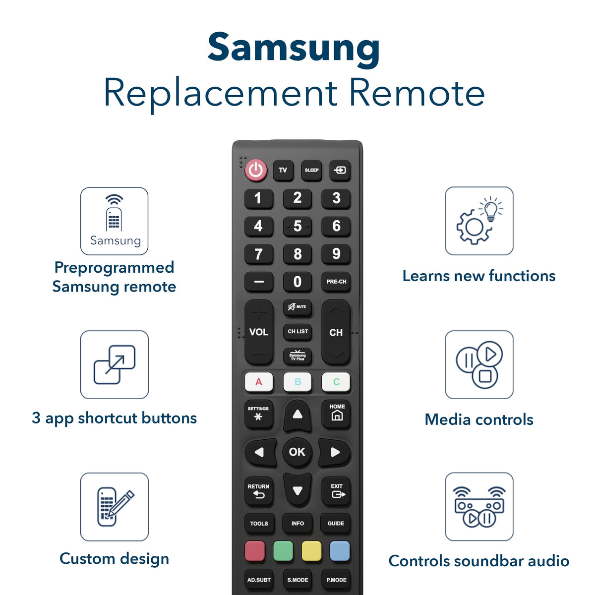 Insignia™ - Replacement Remote for Samsung TVs - Black