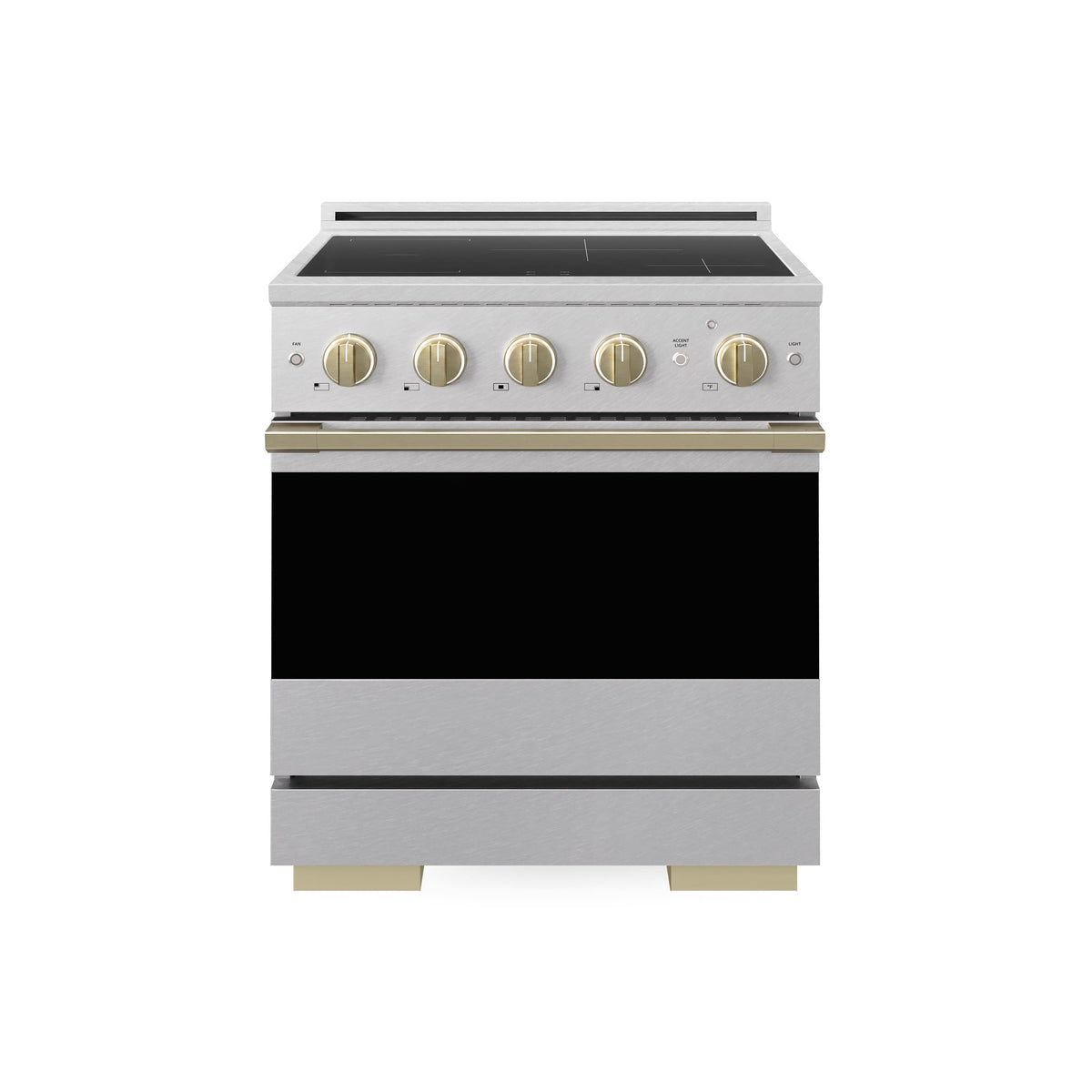 ZLINE - Autograph 30 in. 4.2 cu. ft. Marino Freestanding Induction Range with 4 Burners in Satin Steel with Bronze Accents - Satin Stainless Steel