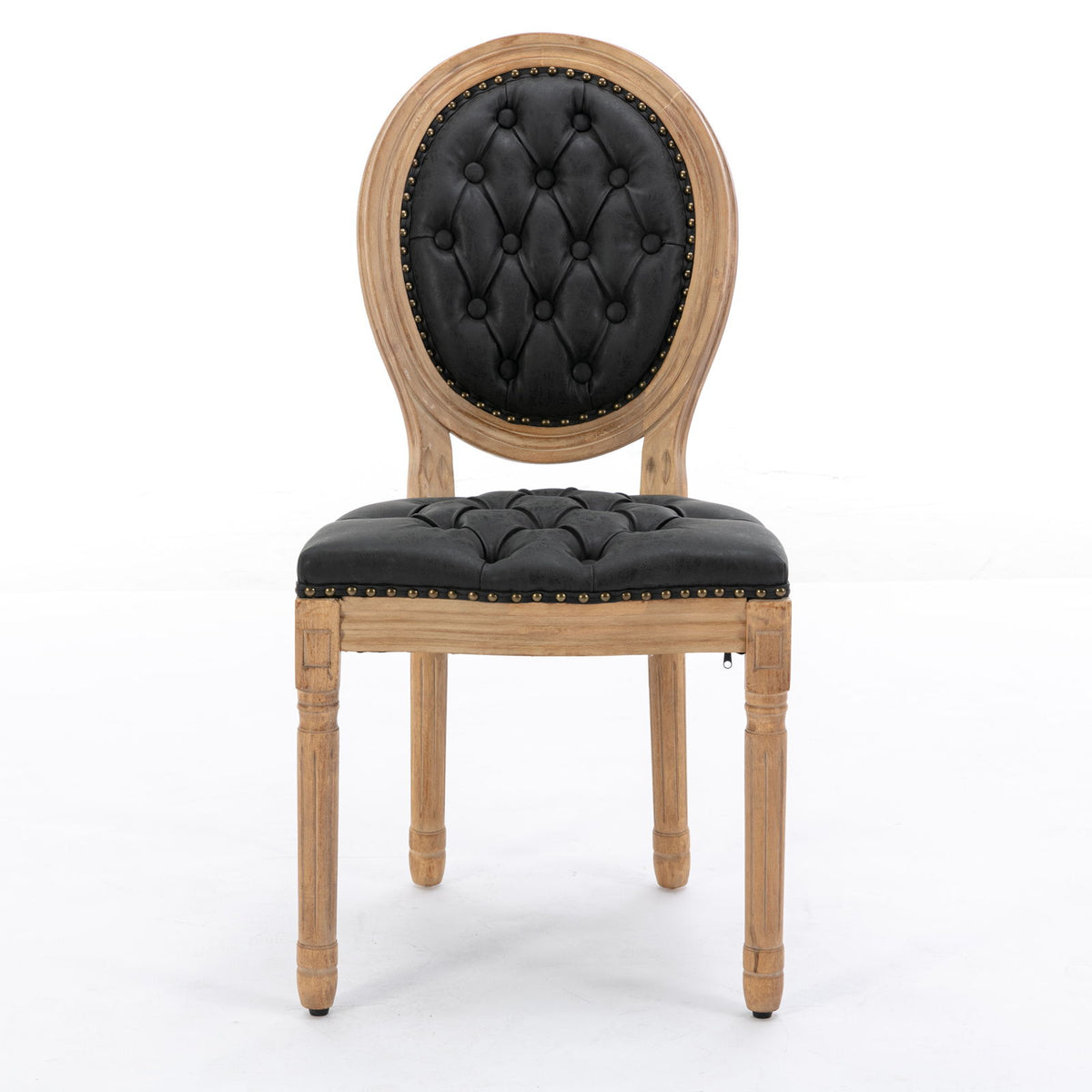 French Style Solid Wood Frame Antique Painting, Hand-Pulled Buckle Decoration Artificial Dining Chair With Nailhead Trim, Wood Legs