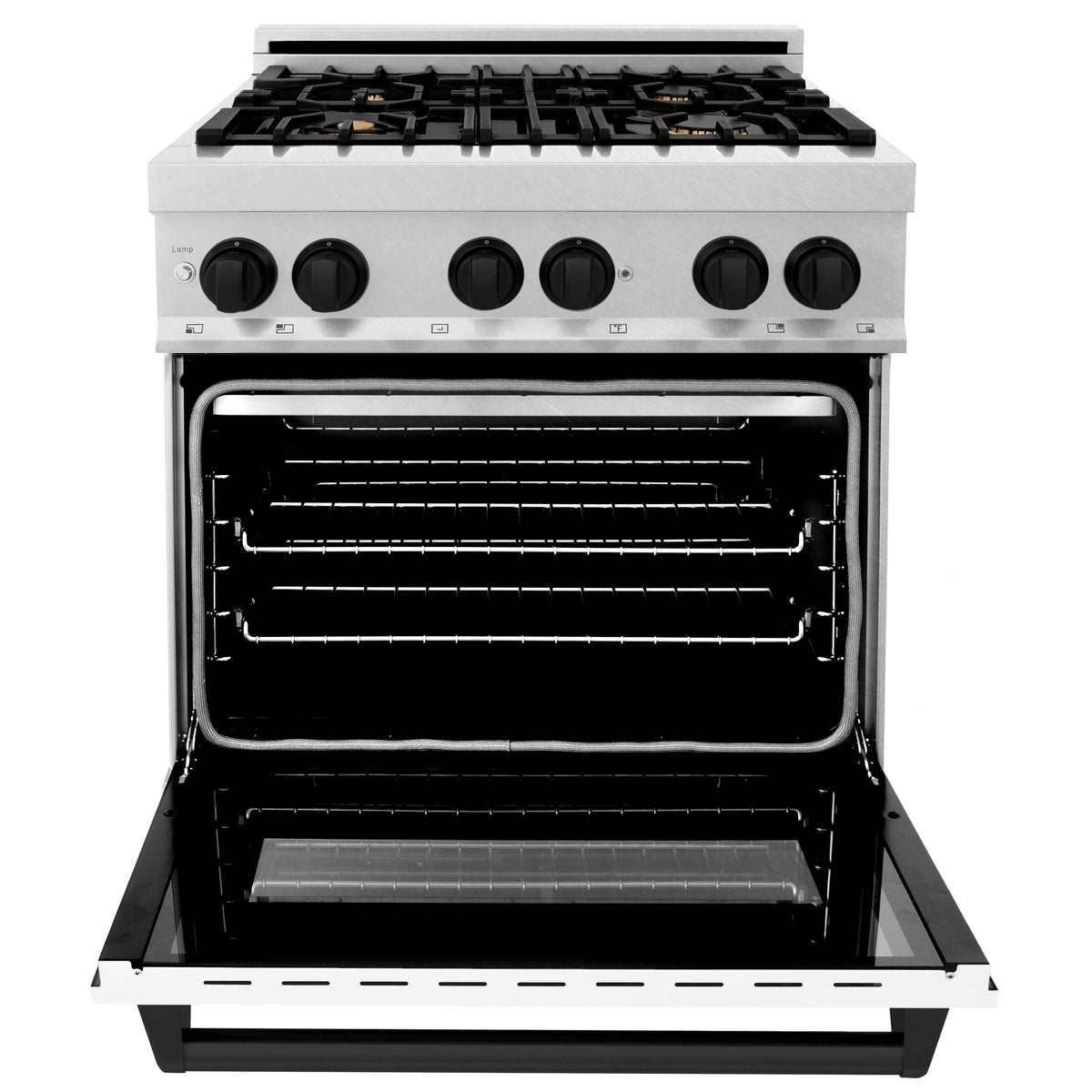 ZLINE - 30 in. Wide 4 Burner Autograph Legacy Dual Fuel Range in Satin Steel w/ White & Black Accents (RASZ-WM-30-MB) - Stainless Steel
