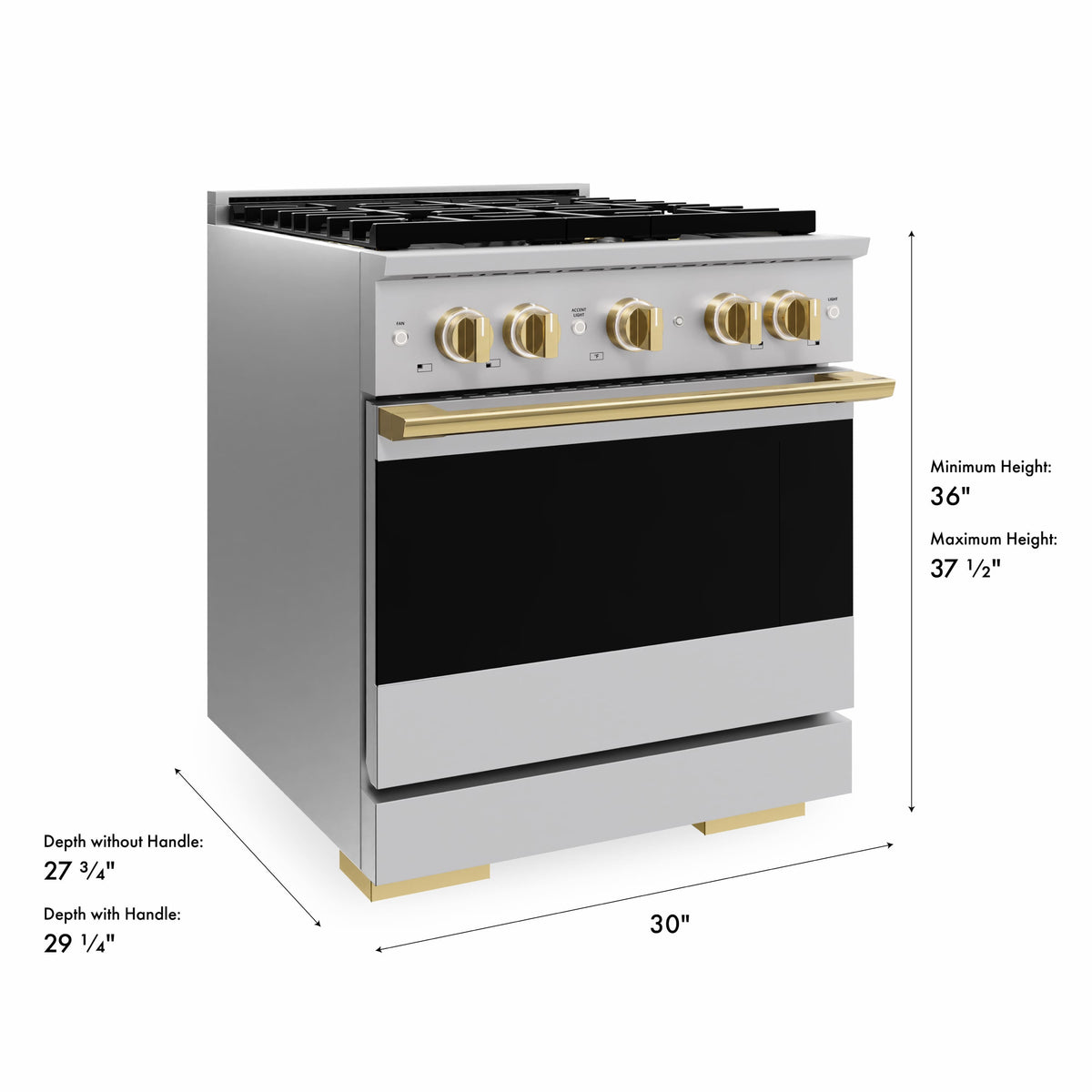 ZLINE - Autograph 30 in. 4.2 cu. ft. Marino Freestanding DuoPro Gas Range with Convection Oven & Polished Gold Accents - Stainless Steel
