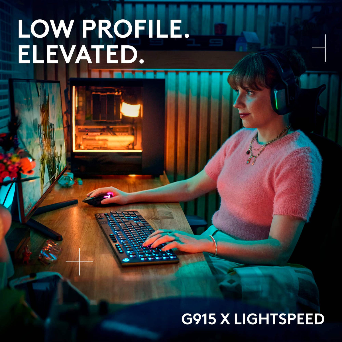 Logitech - G915 X LIGHTSPEED Full-size Wireless Mechanical GL Brown Tactile Switch Gaming Keyboard for PC/Mac with RGB Backlighting - Black