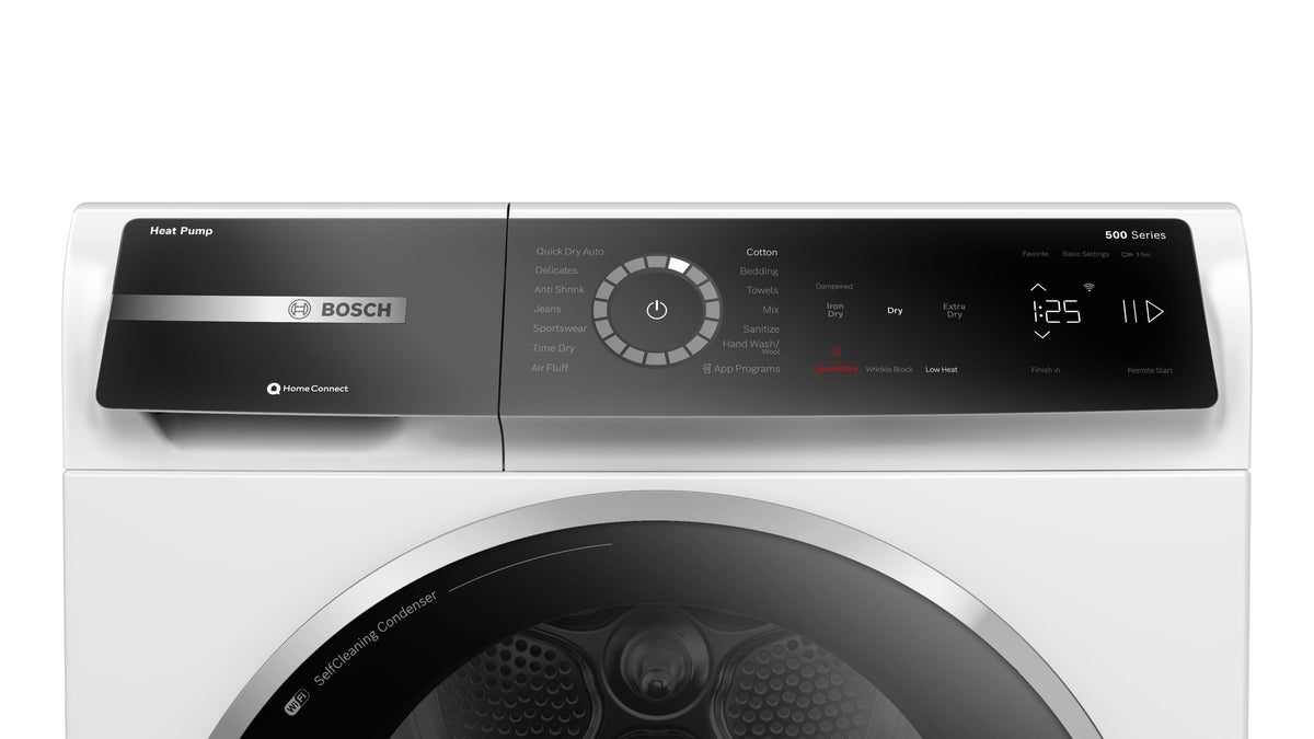 Bosch - 500 Series 4 Cu. Ft. Stackable Smart Electric Dryer with SmartDry - White