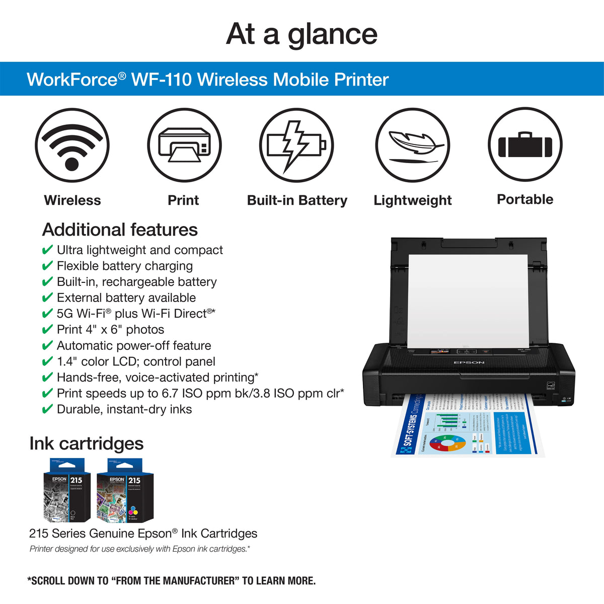 Epson - WorkForce WF-110 Wireless Inkjet Printer - Black