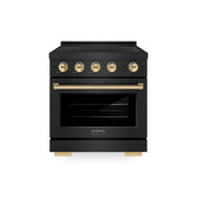 ZLINE - 30 in. Wide 4 Elements Autograph 4.2 cu. ft. Paramount Freestanding Induction Range in Black Steel with Gold Accents - Black Stainless Steel