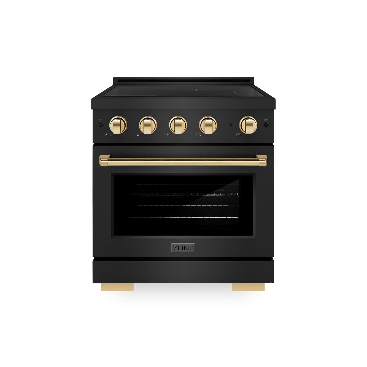 ZLINE - 30 in. Wide 4 Elements Autograph 4.2 cu. ft. Paramount Freestanding Induction Range in Black Steel with Gold Accents - Black Stainless Steel